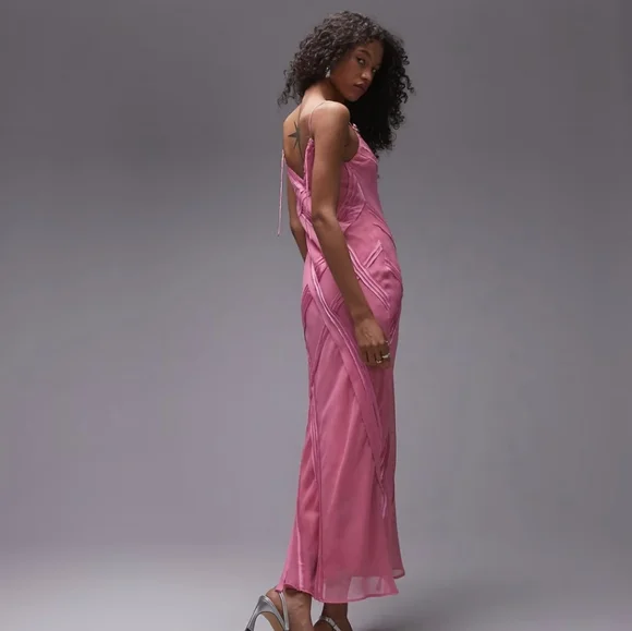 Topshop | Dresses | Chic Pink Satin Evening Dress | Poshmark